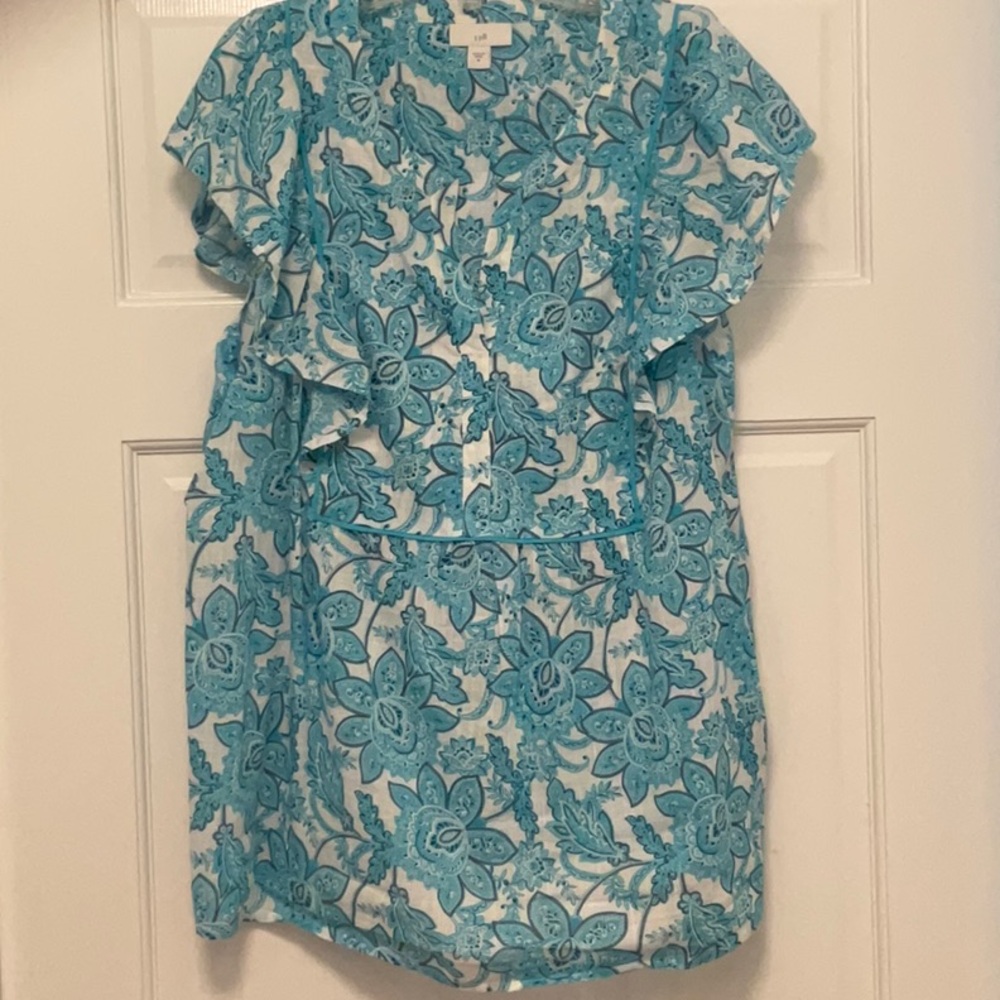 J JILL Piping Trim Ruffle Sleeve Top